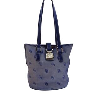 Dooney & Bourke Signature North South Bucket Bag Blue Denim Leather‎ Trim